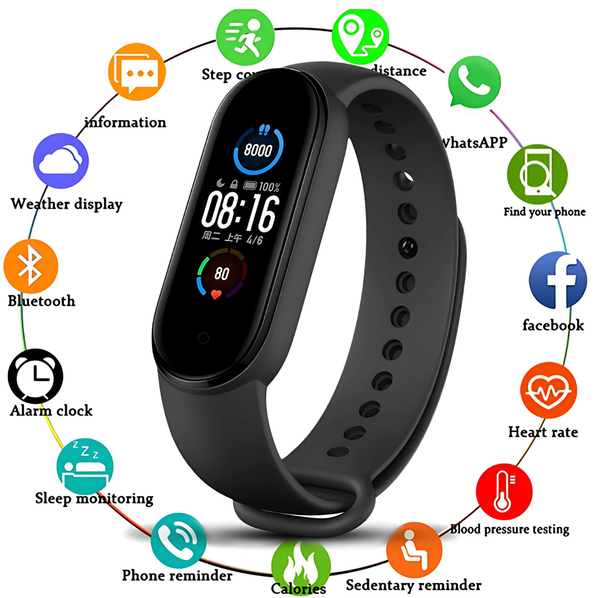 M5 Band Sport Wristband | Smart Fitness Tracker with AMOLED Display, 11 Sports Modes, and 24/7 Health Monitoring