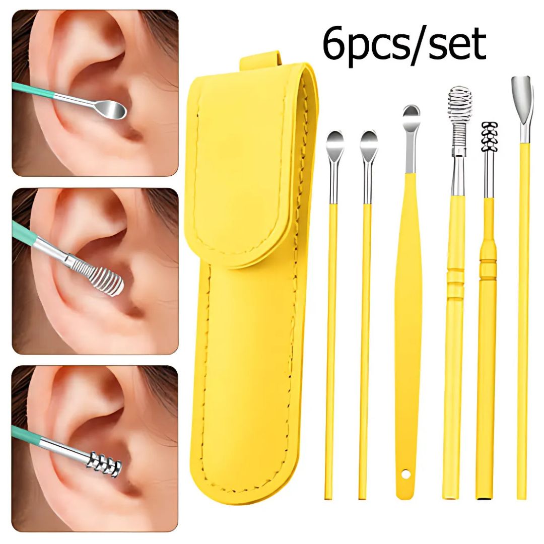 6-in-1 Ear Wax Cleaning Kit – Stainless Steel Earpick Tool Set with Leather Case