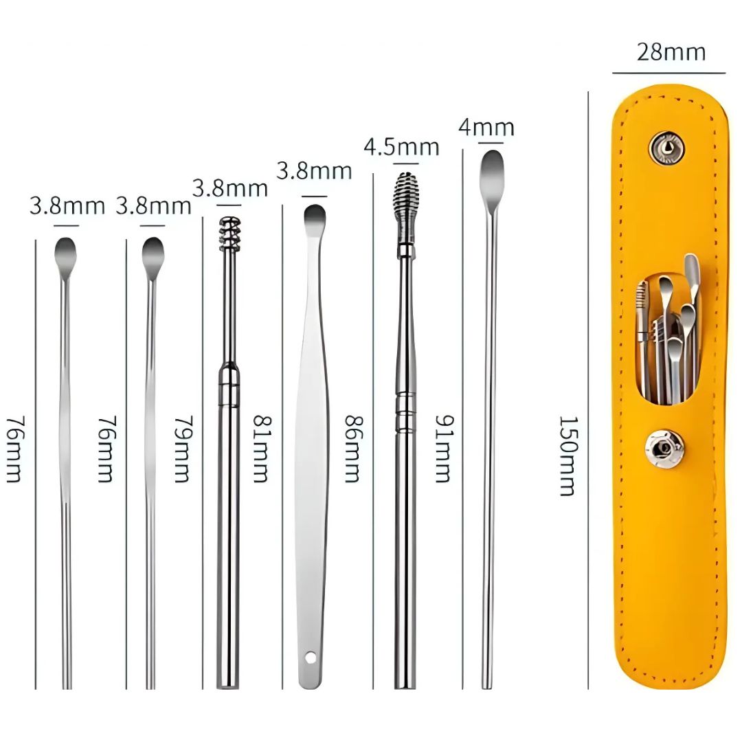 6-in-1 Ear Wax Cleaning Kit – Stainless Steel Earpick Tool Set with Leather Case
