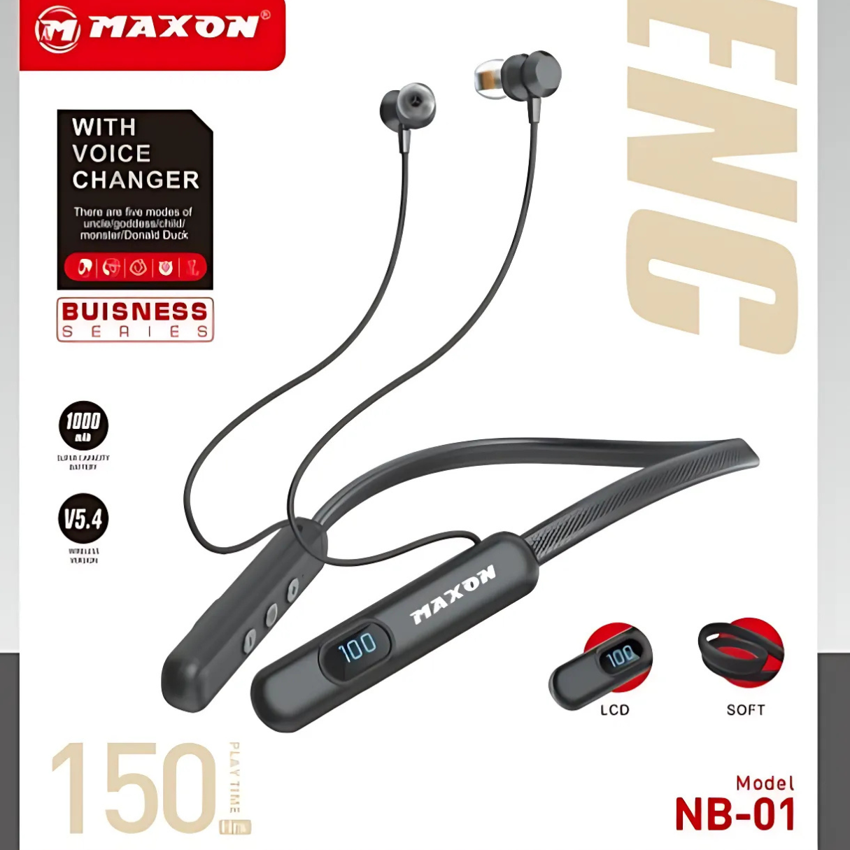 Maxon NB-01 Bluetooth 5.4 Neckband – 150 Hours Playback, Magnetic Speakers, Deep Bass, Flexible Design