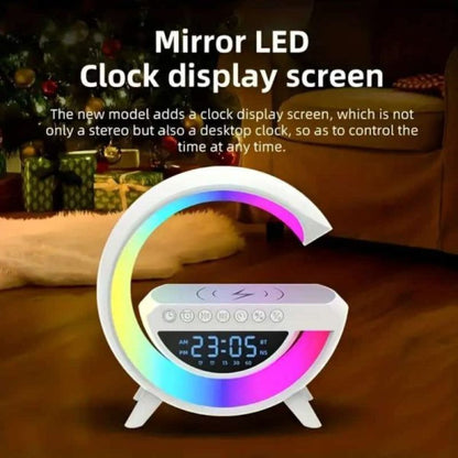 BT-3401 G-Shaped LED Clock Speaker Lamp with Wireless Charger | Multifunctional Bluetooth Speaker, Night Light & Alarm Clock