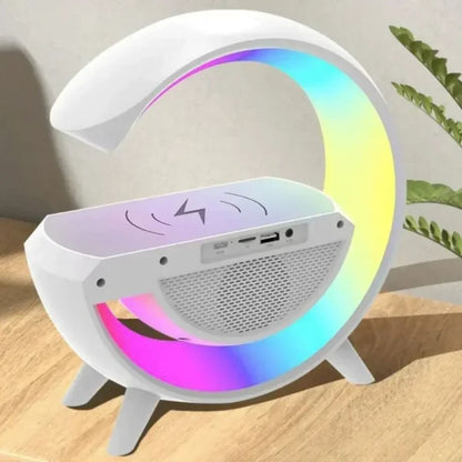 BT-3401 G-Shaped LED Clock Speaker Lamp with Wireless Charger | Multifunctional Bluetooth Speaker, Night Light & Alarm Clock