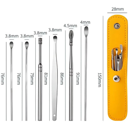6-in-1 Ear Wax Cleaning Kit – Stainless Steel Earpick Tool Set with Leather Case
