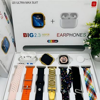 I20 Ultra Max Smartwatch 10-in-1 with 2.3” Screen, AirPods, 7 Straps Included | For Android & iPhone