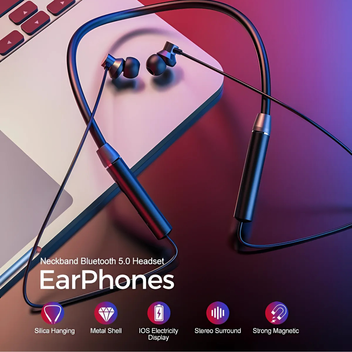 Lenovo HE05 Wireless Bluetooth 5.0 Neckband Earbuds – Hi-Fi Bass, Magnetic In-Ear Sports Headset | Waterproof, Long Battery Life