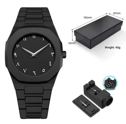 Black Aura Quartz Watch – Lightweight Arabic Dial Men’s Watch